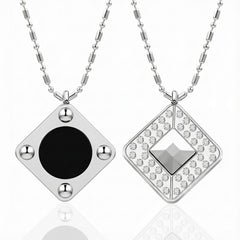 Silver Diamond Bio Magnetic Therapy Pendant. Sparkling crystal front & black negative ion magnet back for wellness.